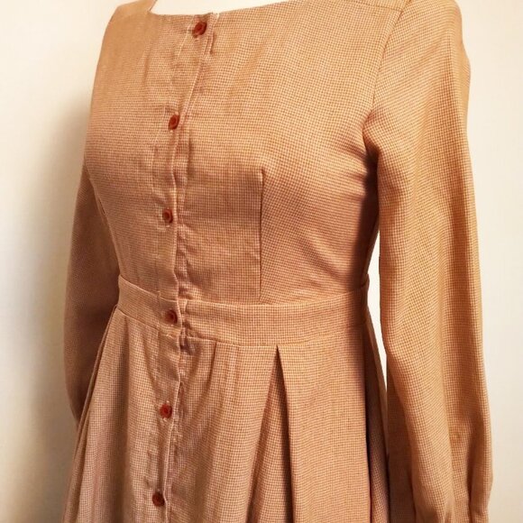 Vintage BOHO Cottagecore Long Sleeve Fit& Flare button down Gingham Shirt Dress - Picture 4 of 16